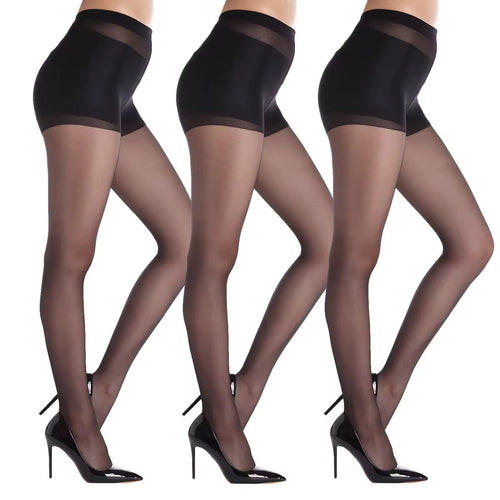 D&T 3 Pairs of Women's Sheer Tights – 20D Control Top Pantyhose with Reinforced Toes